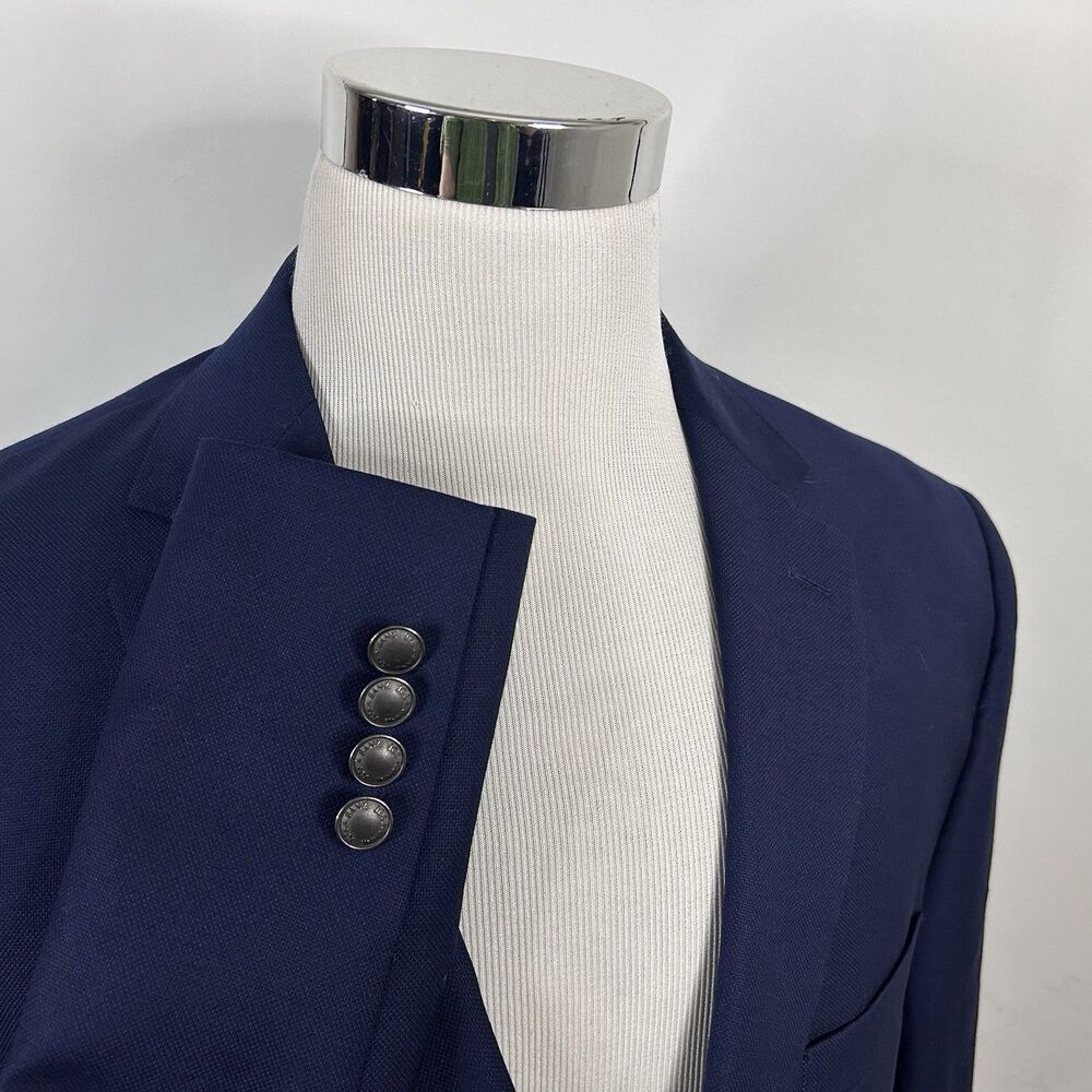 Jos A Bank 42R Tailored Fit Traveler Blazer Wool Blue Silver Two Button Vented